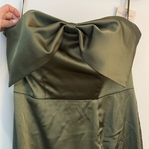 Revelry Monroe Satin Strapless Dress - Moss (Olive Green)